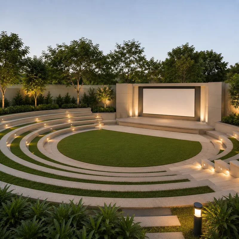 Open-air amphitheatre with community screening at Vyomora